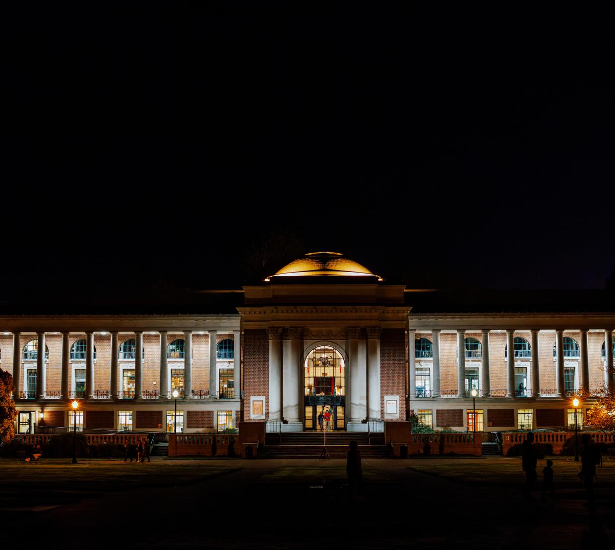 A nighttime image of campus.