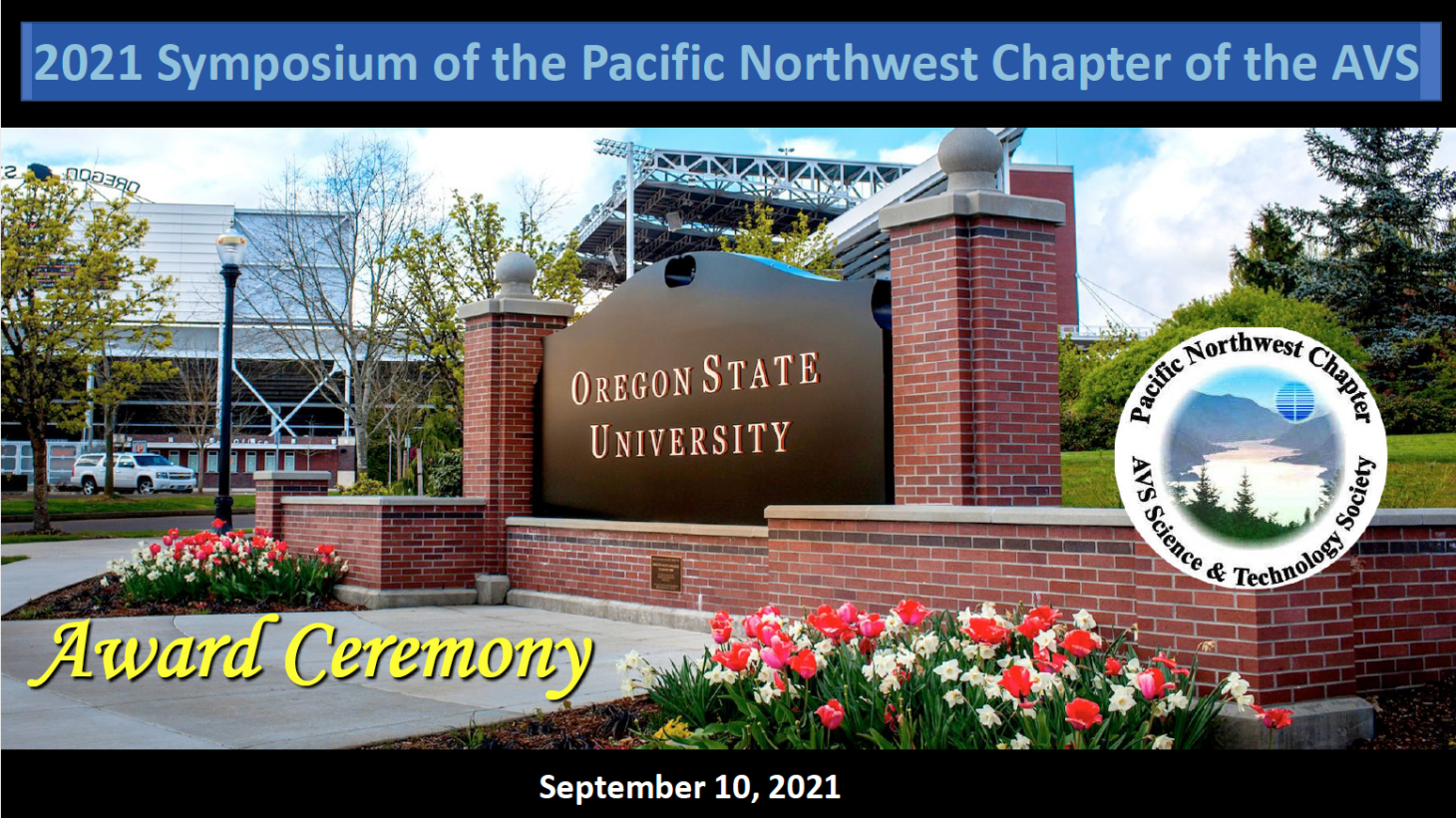 Entrance of OSU campus with text for the 2021 AVS Symposium.