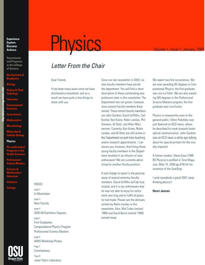 Cover for the 2006 Physics newsletter.