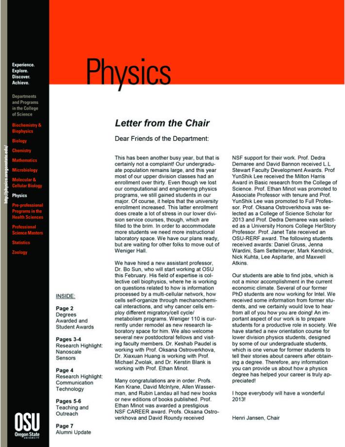 Cover for the 2011 Physics newsletter.