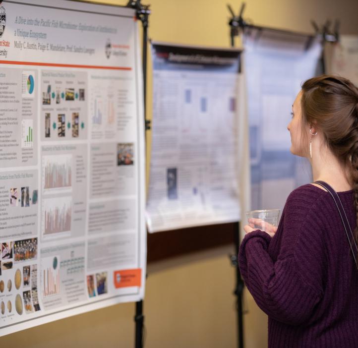 Student checking out research posters